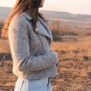 Wool Blend Moto Jacket Vintage VTG Y2K Coat Blazer Lined Warm Winter Boucle